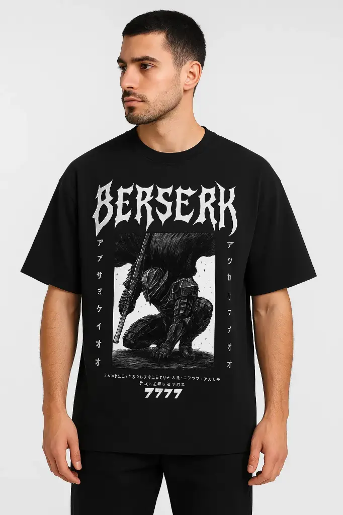 Berserk Shadow Warrior – Oversized Anime Graphic Tee (Black)