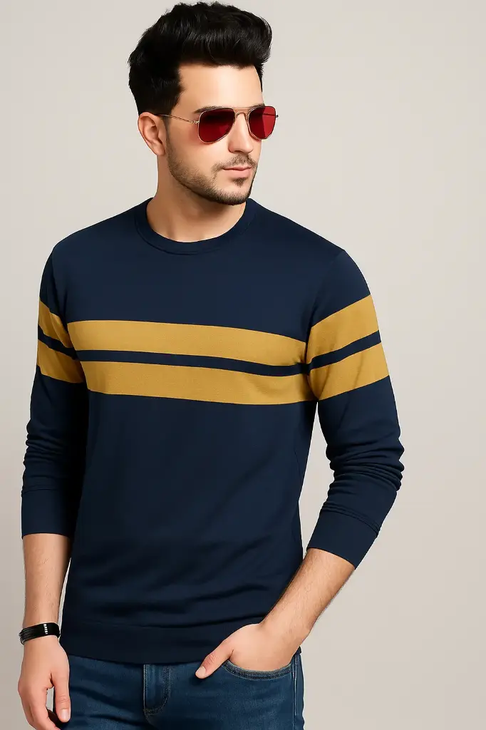 Men’s Navy Premium Striped Cotton T-Shirt