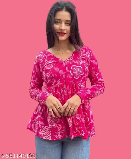 DPK Rayon Flared Pink Aliacut Floral Print Peplum Top
