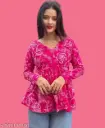 DPK Rayon Flared Pink Aliacut Floral Print Peplum Top