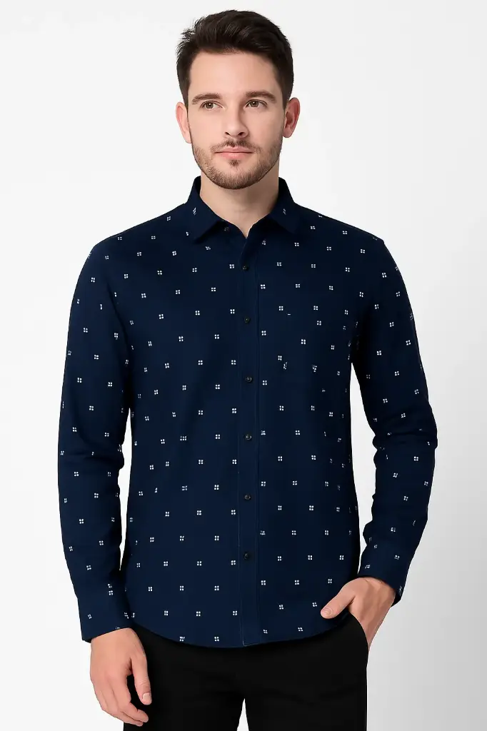 Premium Navy Printed Men's Shirt – Stylish, Comfortable & Perfect Fit