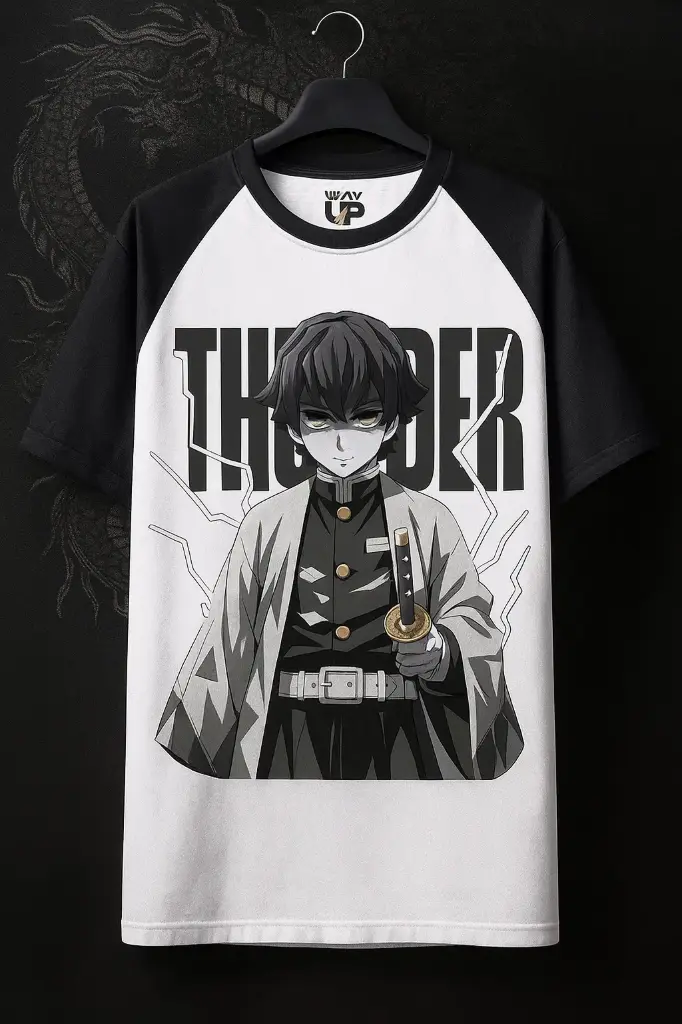 DEMON SLAYER Thunder Anime Printed Round Neck T-Shirt for Kids | Boys & Girls | Polycotton Comfort Wear
