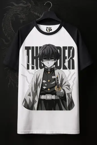 DEMON SLAYER Thunder Anime Printed Round Neck T-Shirt for Kids | Boys & Girls | Polycotton Comfort Wear