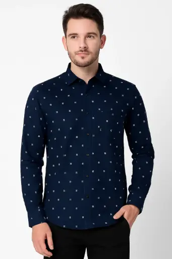 Premium Navy Printed Men's Shirt – Stylish, Comfortable & Perfect Fit